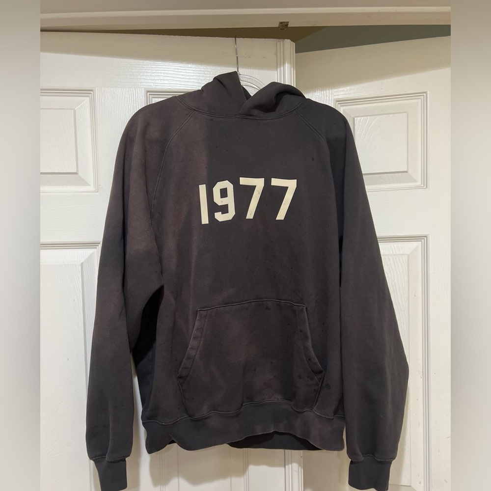 Fear of God Essentials 1977 gray distressed trashed hoodie sweater grunge large